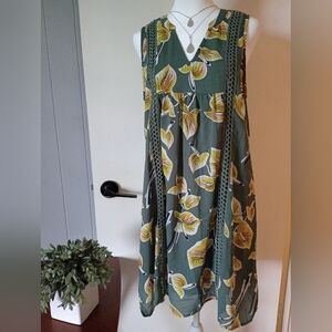 Entro Olive Green Floral Sleeveless Dress Size Small